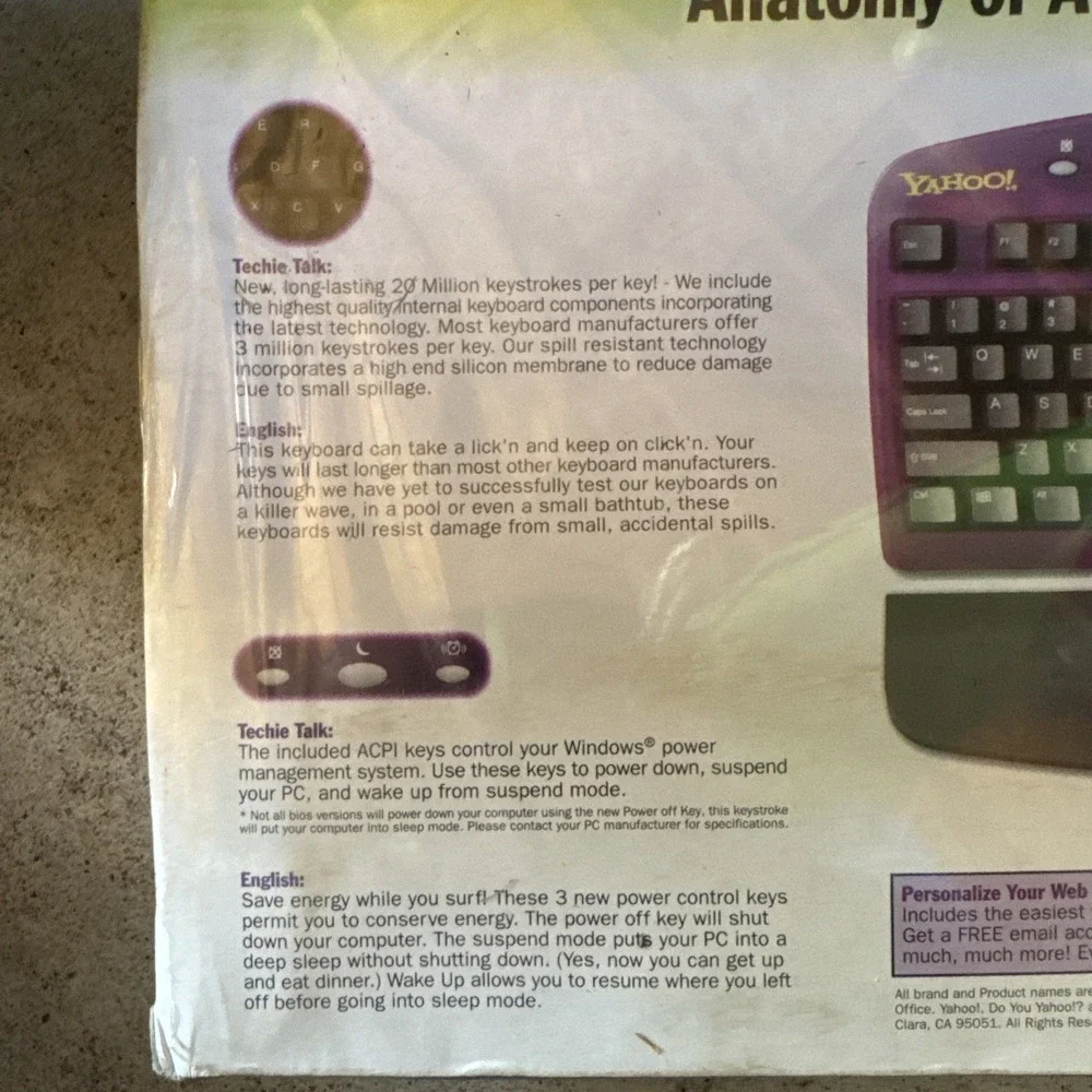 Vtg SEALED Yahoo! Easy Access Internet Keyboard 1999 for PC PS2 Rare Purple
